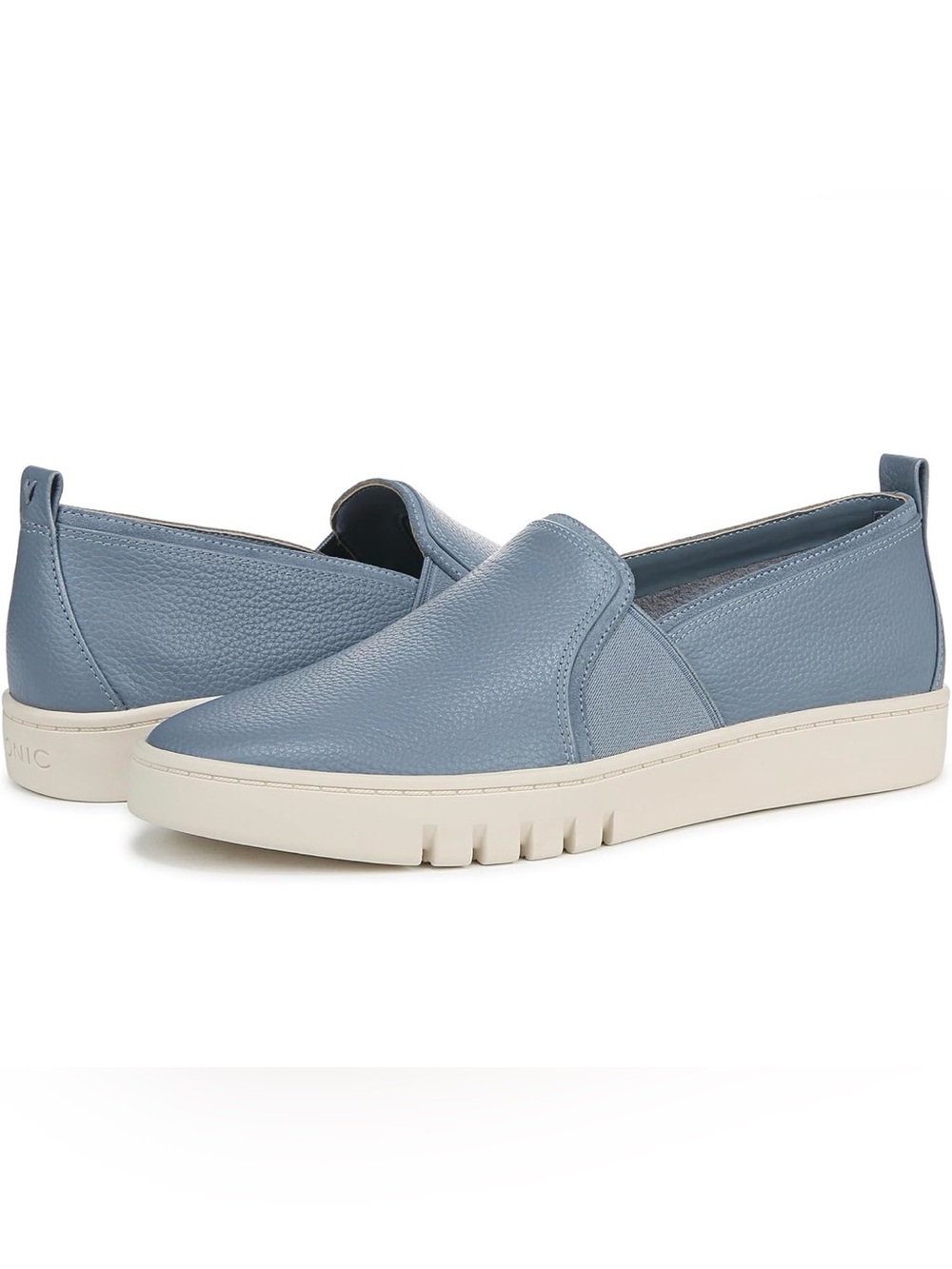Vionic Slip-On Moccasins in Dusty Blue Leather